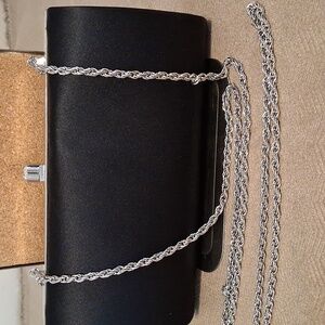 Vintage La Regale Black Satin Evening Clutch with Silver Chain